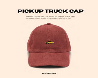 Embroidered Pickup Truck Hat - Vintage Retro Car Cap - Classic Car Gift - Minimalist Corduroy Hat - REDLINE