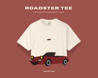 Embroidered Roadster T-Shirt - Vintage Retro Car Tee - Classic Car Gift - Minimalist Car Shirt - REDLINE