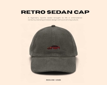 Embroidered Retro Sedan Hat - Vintage Car Cap - Classic Car Gift - Minimalist Corduroy Hat - REDLINE