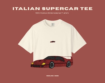 Embroidered Italian Supercar T-Shirt - Vintage Retro Car Tee - Classic Car Gift - Minimalist Car Shirt - REDLINE