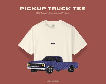 Embroidered Pickup Truck T-Shirt - Vintage Retro Car Tee - Classic Car Gift - Minimalist Car Shirt - Icon Only - REDLINE