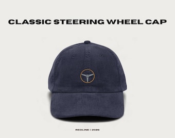 Classic Steering Wheel Embroidered Hat - Corduroy Dad Cap - Vintage Road trip Hat