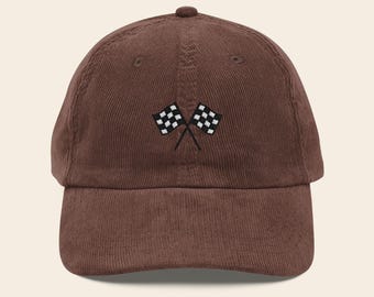 Checkered Flag Embroidered Hat - Racing Inspired Cap - Vintage Road trip Hat