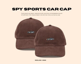 Embroidered Spy Sports Car Hat - Vintage Retro Car Cap - Classic Car Gift - Minimalist Corduroy Hat - REDLINE