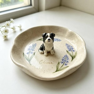Anpassad ringfat för hund, personlig ringbricka för figurin till husdjur, smyckesfat i 3D-stil till husdjur, personlig minnesgåva till hund, present till hundmamma