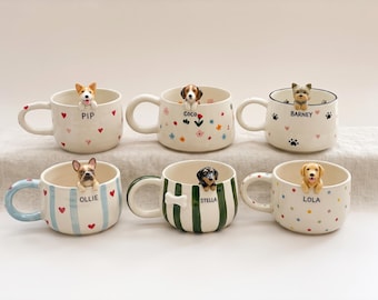 Tazza personalizzata per cani / Tazza da caffè con ritratto personalizzato del tuo animale domestico e statuetta in ceramica / Regalo per amanti dei cani