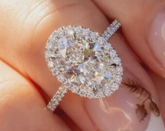 5 Ct Oval Cut Halo Ehering Oval Moissanit Verlobungsring Oval Cut Kathedrale Pave Ring 14K Weißgold Oval Cut Versprechen Ring für Frauen