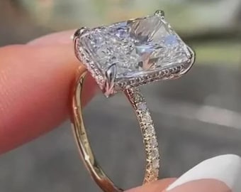 5 kt stralende moissaniet ring Stralende verlovingsring 14K witgouden bruids effenen en verborgen halo trouwring voor haar klassieke prikring