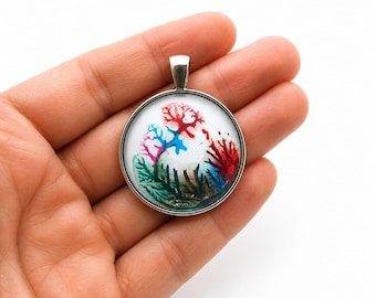 Hand-Painted Abstract Coral Pendant Necklace – Organic Art Object, Wearable Art
