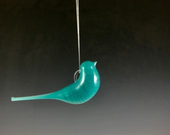Teal glass bird ornament