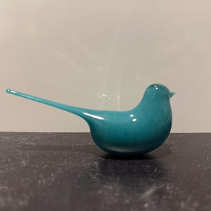 Vogel blauwgroen / aquaglas - Woondecoratie - midcentury modern - moderne vogelkunst - geschenkdoos - verjaardagscadeau