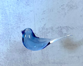 Blue glass bird ornament