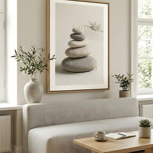 Japandi Stone Balance - Zen Pebble Abstract, Canvas wall art