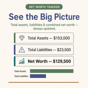 May include: A digital spreadsheet template featuring the text Everything You Need in One Spreadsheet and 10 Tabs Included. The layout displays a list of ten categories: Dashboard, Bills & Subscriptions, Income, Split Calculator, Monthly Budget, Net Worth, Expenses, Annual Overview, Shared Goals, and Settings.