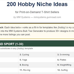 200 Hobby Nische Ideen für Print on Demand T-Shirt Verkäufer POD Designs Printify Etsy