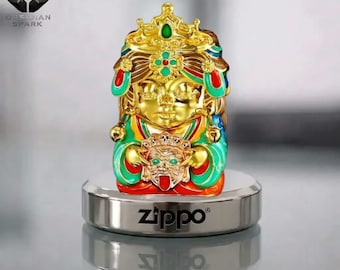 Encendedor con figura de emperador ornamentada, diseño Zippo esculpido en esmalte, detalle de corona dorada, regalo de cumpleaños para él, accesorios para hombre, pieza rara