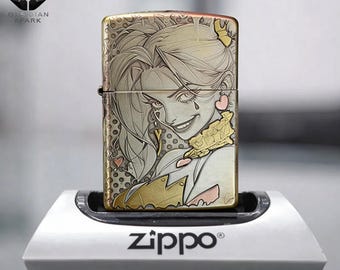 Playful Joker Girl Engraved Lighter, Gift for Him Zippo Style Windproof Lighter, Mens Gift, Birthday Gift, Collectible Premium Design