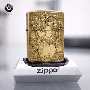 Metal Collectible Lighter Gift for Him, Ancient Egyptian Queen Lighter, Gold Engraved Goddess Design, Premium Art Lighter, Windproof Classic image 1