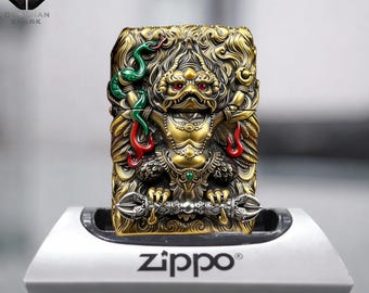 Encendedor de metal de lujo con diseño de dragón, regalo coleccionable para él, encendedor 3D estilo Zippo, encendedor dorado con grabado de dragón, regalo de encendedor de arte asiático de primera calidad