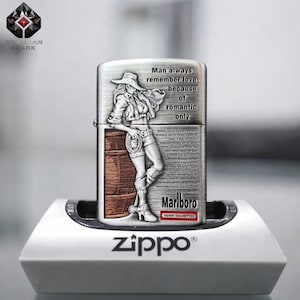 Western Cowboy Vintage Lighter, Gift for Him Zippo Style Windproof Lighter, Mens Gift, Fathers Day Gift, Collectible Premium Design image 1