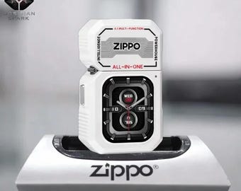 Encendedor Zippo de estilo futurista e inteligente, diseño moderno inspirado en la tecnología, elegante acabado blanco, regalo de cumpleaños para él, accesorios únicos para hombre.