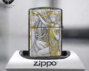Elegant Goddess Engraved Lighter, Perfect Gift for Him Zippo Style Windproof Lighter, Men Gift, Anniversary Gift, Collectible Premium Design