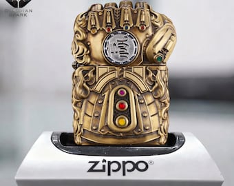 Encendedor de lujo Infinity Gauntlet, diseño coleccionable Power Gauntlet, encendedor de metal grabado en oro, llama a prueba de viento, encendedor premium