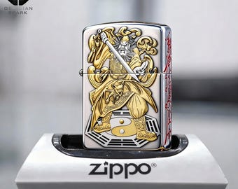 Encendedor grabado de guerrero samurái, regalo para él, encendedor a prueba de viento estilo Zippo, regalo para hombre, regalo de cumpleaños, pieza de colección de diseño premium