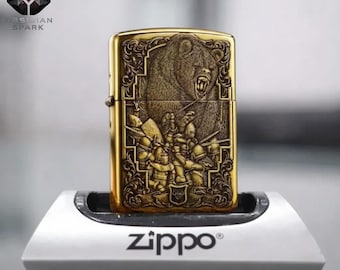 Antique Gold Bear Crest Zippo Lighter, Eagle Sword Relief Artwork Collectible Display Gift for Him Design