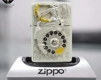 Encendedor Zippo coleccionable con diseño del pez zodiacal Piscis, esmalte blanco de lujo, regalo único para él, regalo de cumpleaños o Día del Padre.