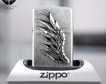 Encendedor Zippo Silver Claw Wing, obra de arte esculpida en relieve metálico fantástico, regalo minimalista de coleccionista para él, pieza de exhibición.