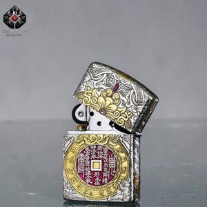 Gold Red Engraved Lighter Collectible Lighter Gift for Him, Mythical Warrior Lighter Guardian Design, Premium 3D Lighter, Windproof Flame image 5