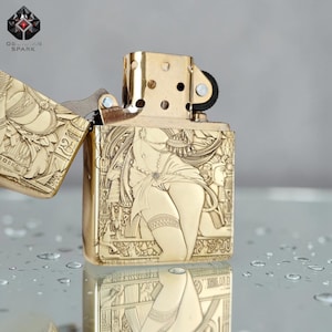 Metal Collectible Lighter Gift for Him, Ancient Egyptian Queen Lighter, Gold Engraved Goddess Design, Premium Art Lighter, Windproof Classic image 3