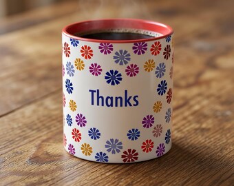This beautiful ceramic Thanks flower hearts mug is a lovely gift idea!