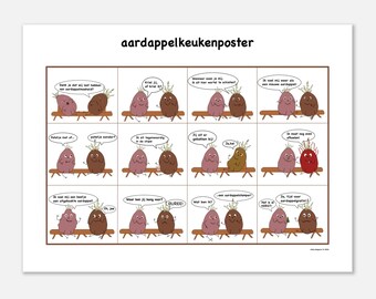 Classic Semi-Glossy Paper Poster with Cheerful Potato Illustrations & Funny Quotes