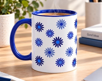 Blue flower mug | Cheerful ceramic mug | Mug with blue flowers | Coffee mug | Gift for him or her | 3 colors