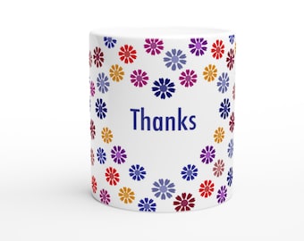 This beautiful ceramic Thanks flower hearts mug is a lovely gift idea!