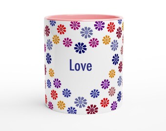 This beautiful ceramic Love flower hearts mug is a lovely gift idea!
