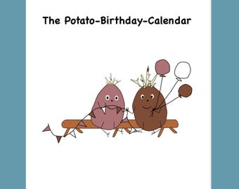 A Funny English Potato Birthday Calendar, Unique Annual Calendar, Cheerful Illustrations, Keep Track of Birthdays, Potato Lover, Present