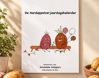 Unique Dutch Potato Birthday Calendar. Cheerful Potato Illustrations & Funny Quotes, Great as a gift!
