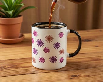 Ceramic Mug with Pink Flowers, Gift for Her, Floral Coffee Mug, Unique Floral Decoration, Birthday Gift for Flower Lovers