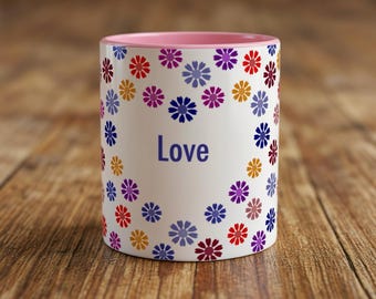 This beautiful ceramic Love flower hearts mug is a lovely gift idea!