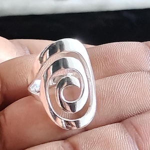 925Silver Spiral Ring Gift, Handmade Statement Swirl, Abstract Boho Openwork Geometric Everyday,