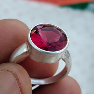 Ruby Red Gemstone Ring, Sterling Silver, Handmade Statement Ring, Bezel Stone Rings,