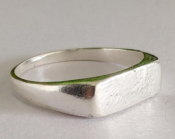 925 Sterling Silver Signet Ring, Minimalist Flat Top Ring, Rectangular Statement Band, Handmade Modern