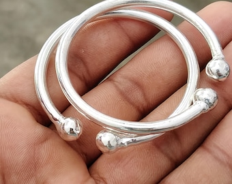 Minimalist Silver Open 2 Bangle  Bracelet, Adjustable Cuff Handmade Kada, Simple Stackable, Unisex Jewelry