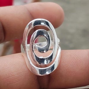 925Sterling Silver Spiral Ring, Handcrafted Statement Swirl, Abstract Oval Modernist Boho Openwork Geometric Jewelry