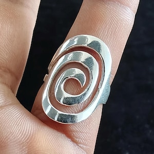 925Silver Spiral Ring Gift, Handmade Statement Swirl, Abstract Boho Openwork Geometric Everyday,