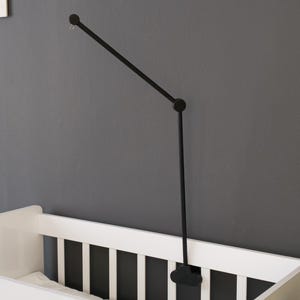 Natural Wood Baby Crib Mobile Holder, Handcrafted, Universal Design, Tool-Free Assembly Black