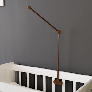 Natural Wood Baby Crib Mobile Holder, Handcrafted, Universal Design, Tool-Free Assembly Walnut Color